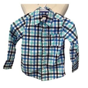 Oshkosh B'gosh Boys Long Sleeve Plaid Button Down Shirt Blue White Teal - Size 6